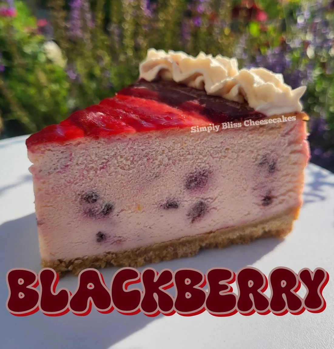 Simply Bliss Blackberry cheesecake photographed by the bakery