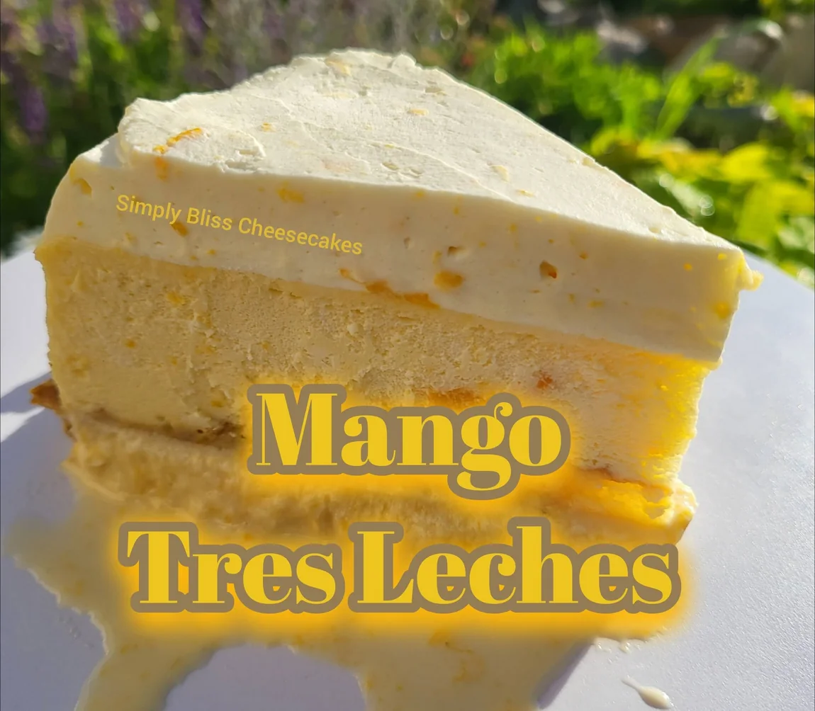 Simply Bliss Mango Tres Leches cheesecake photographed by the bakery